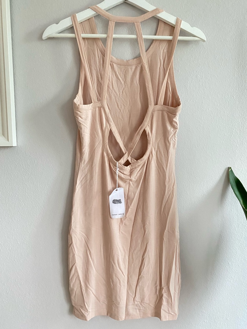 Naked Zebra Bamboo Nude Strappy Back Slip Tank Mini Dress NEW Stretchy
